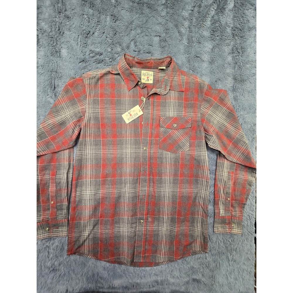 RedHead Brand Co Mens Plaid Button Down Shirt Red Heather Grey Long Sleeve M